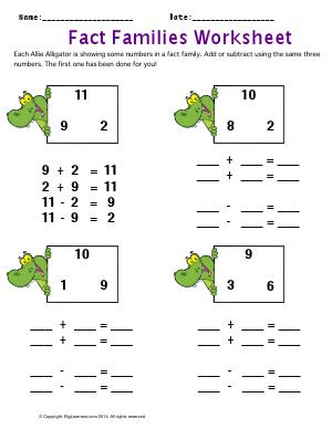 Preview image for worksheet with title Fact Families Worksheet