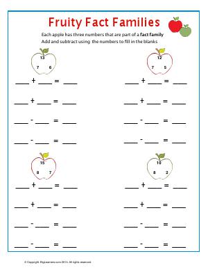 Preview image for worksheet with title Fruity Fact Families