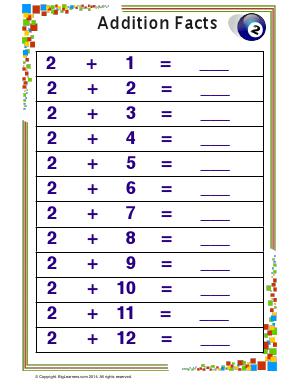 Preview image for worksheet with title Addtion Facts through 12