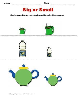 Preview image for worksheet with title Big or Small