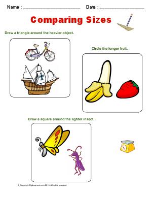 Size, weight, and capacity | Preschool and Kindergarten Math Worksheets ...