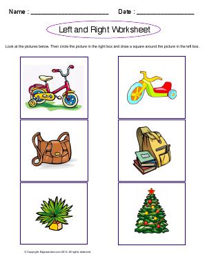Preview image for worksheet with title Left and Right Worksheet