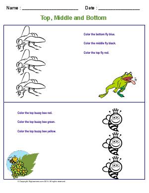 Preview image for worksheet with title Top, Middle, and Bottom