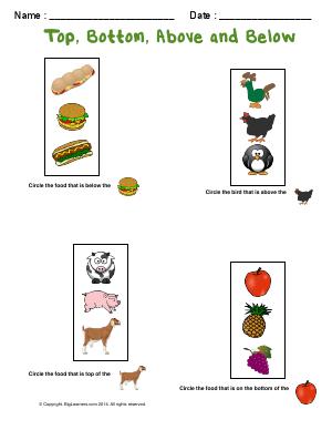 Preview image for worksheet with title Top, Bottom, Above, and Below