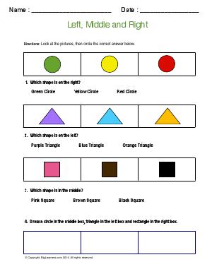 Preview image for worksheet with title Left, Middle, and Right