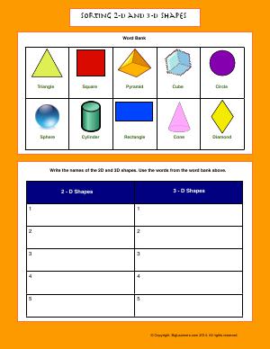Preview image for worksheet with title Sorting 2-D and 3-D Shapes