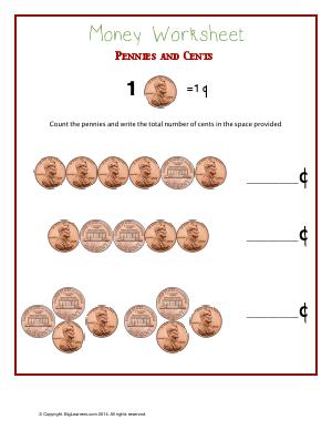 Preview image for worksheet with title Money Worksheet - Pennies and Cents