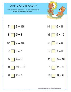 Preview image for worksheet with title Add or Subtract ?