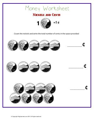 Preview image for worksheet with title Money Worksheet : Nickels and Cents