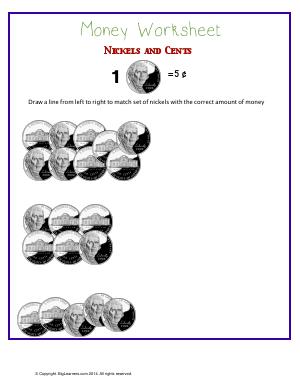 Preview image for worksheet with title Nickels and Cents