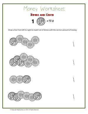 Preview image for worksheet with title Money Worksheet : Dimes and Cents
