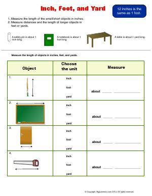 Preview image for worksheet with title Inch, Foot, and Yard