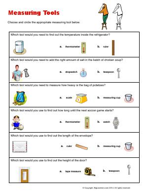 Preview image for worksheet with title Measuring Tools