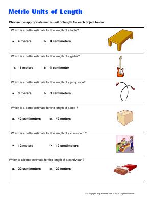 Preview image for worksheet with title Metric Units of Length