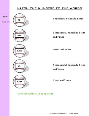 Preview image for worksheet with title Match the Numbers to the Words