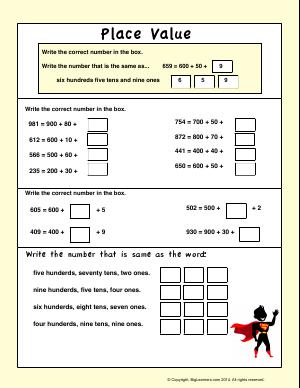 Preview image for worksheet with title Place Value