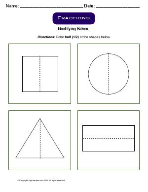 Preview image for worksheet with title Fractions - Identifying Halves