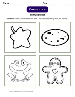 Preview image for worksheet with title Fractions - Identifying Halves