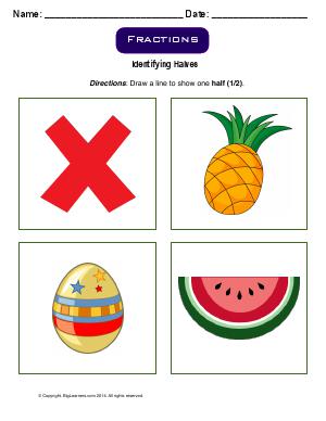 Preview image for worksheet with title Fractions - Identifying Halves