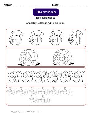 Preview image for worksheet with title Fractions - Identifying Halves