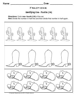 Preview image for worksheet with title Fractions - Identifying One - Fourth (1/4)