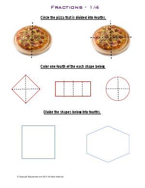 Preview image for worksheet with title Fractions - 1/4