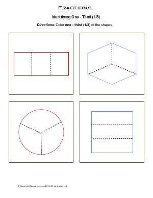 Preview image for worksheet with title Fraction - One - Third (1/3)
