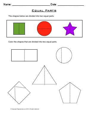 Preview image for worksheet with title Equal Parts