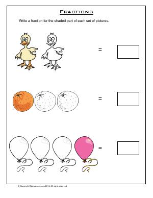 Preview image for worksheet with title Fractions