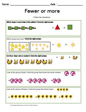 Preview image for worksheet with title Fewer or More