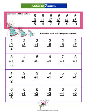 Preview image for worksheet with title Addition Pattern